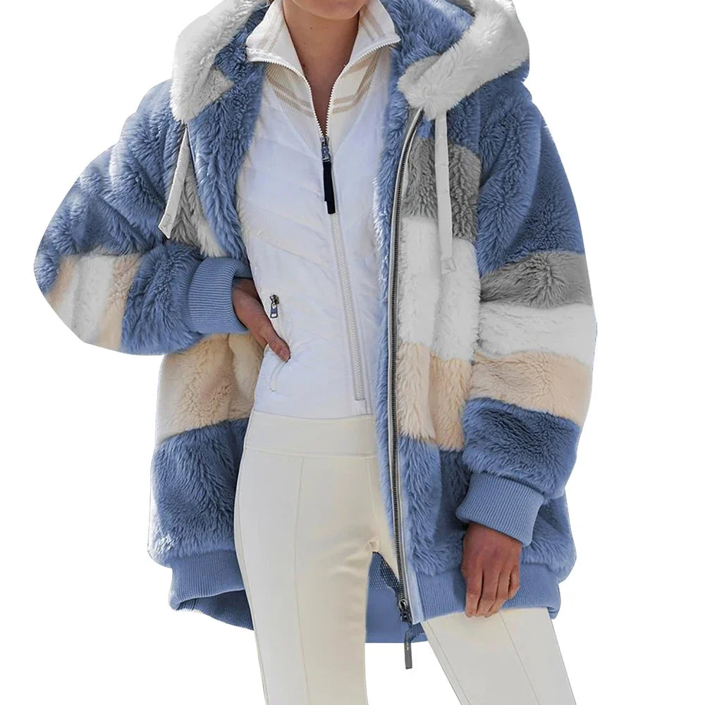 Casaco Oversized de Inverno para Mulher com Capuz | Casaco Peluche Quente e Confortável