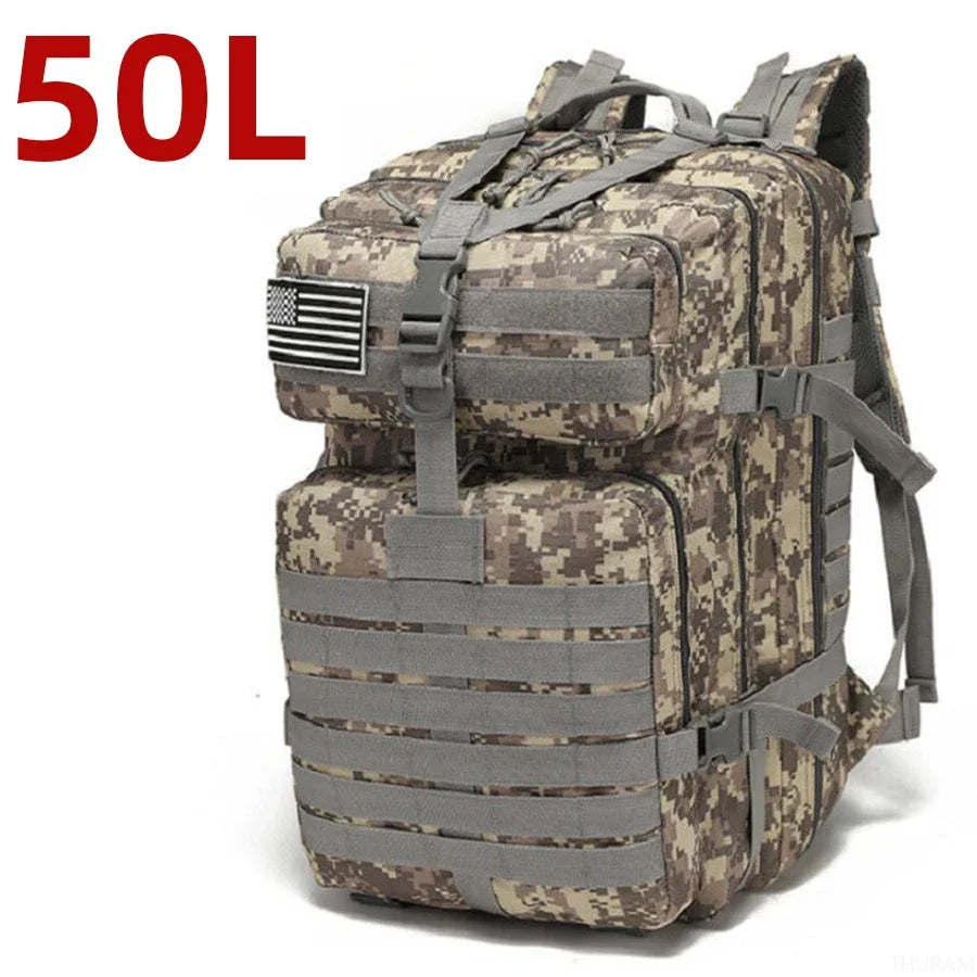 Mochila Tática 25L/50L – Nylon Impermeável para Caminhadas, Viagens e Aventura