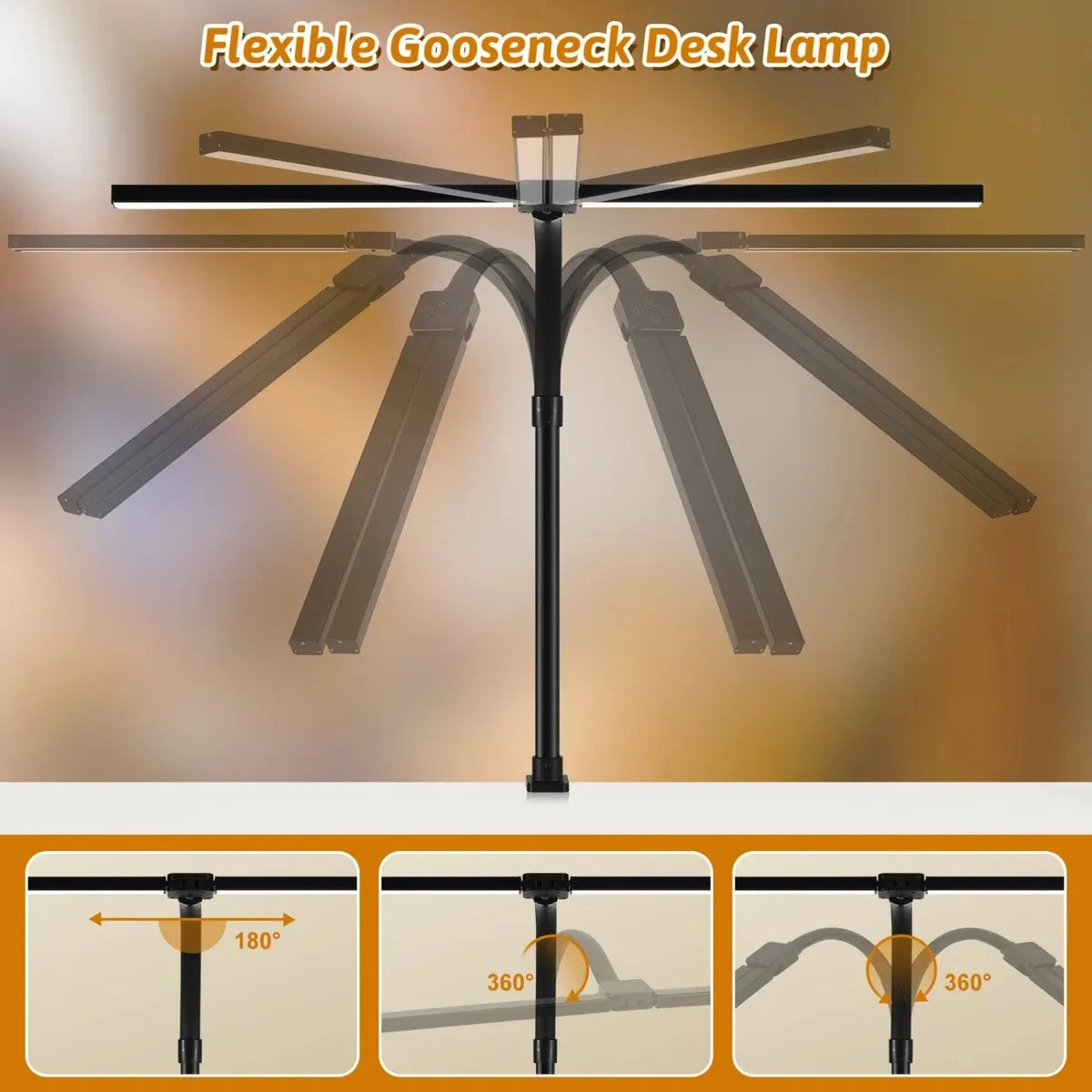 Candeeiro de Secretária LED com Dupla Cabeça e Pinça – Dimerizável, Ideal para Monitor, Escritório e Leitura