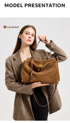 Mala Feminina em Camurça e Couro Genuíno – Tote de Luxo Outono/Inverno