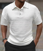 Polo Masculino de Verão em Jacquard com Padrão Xadrez Texturizado – Estilo Casual Elegante