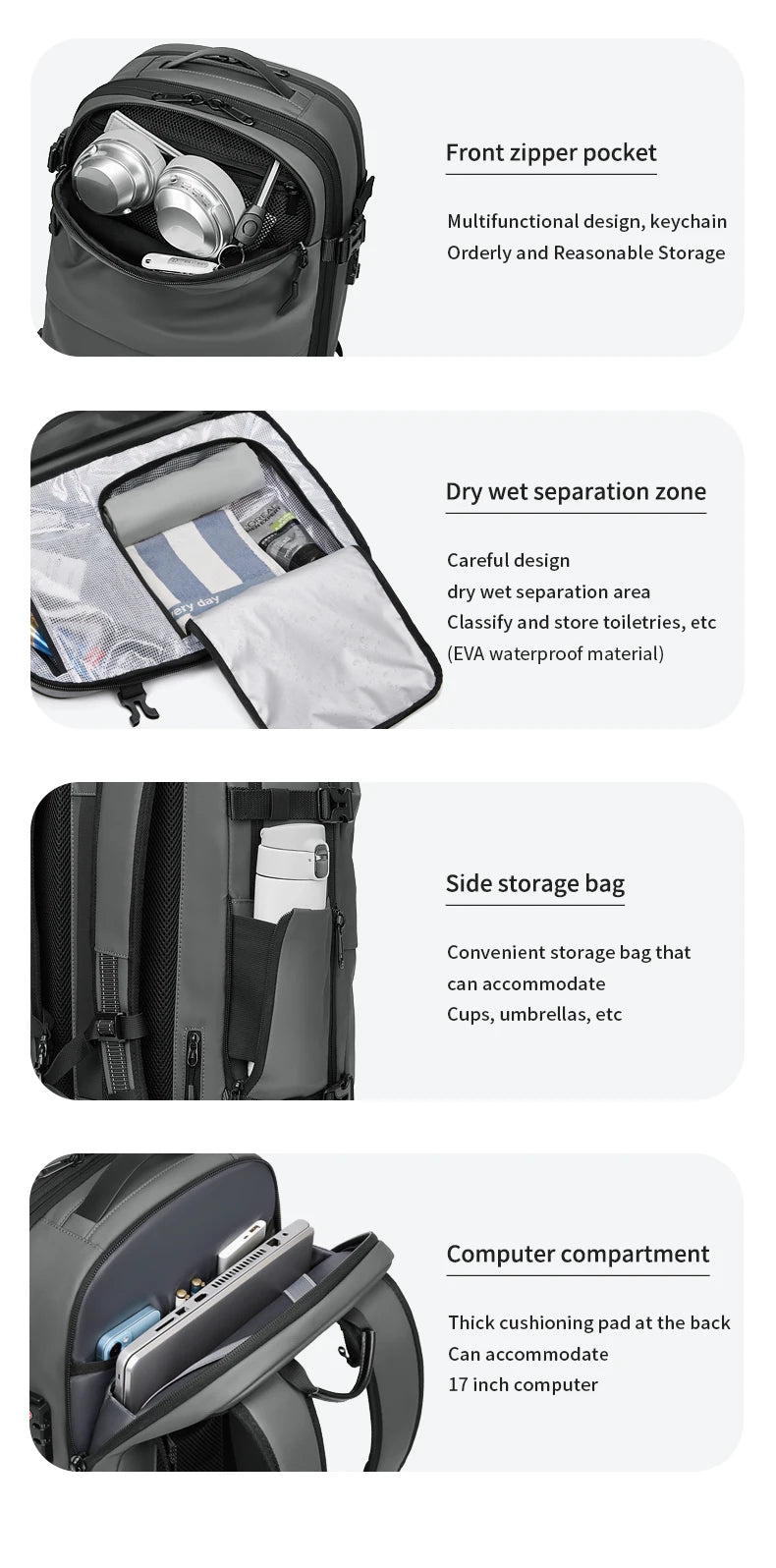Mochila Masculina de Viagem com Compressão a Vácuo – Portátil 17’’ e Grande Capacidade