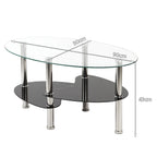 Glass coffee table, glass table 3 levels, oval living room table, coffee table sofa table for living room & office, 90x50x45cm