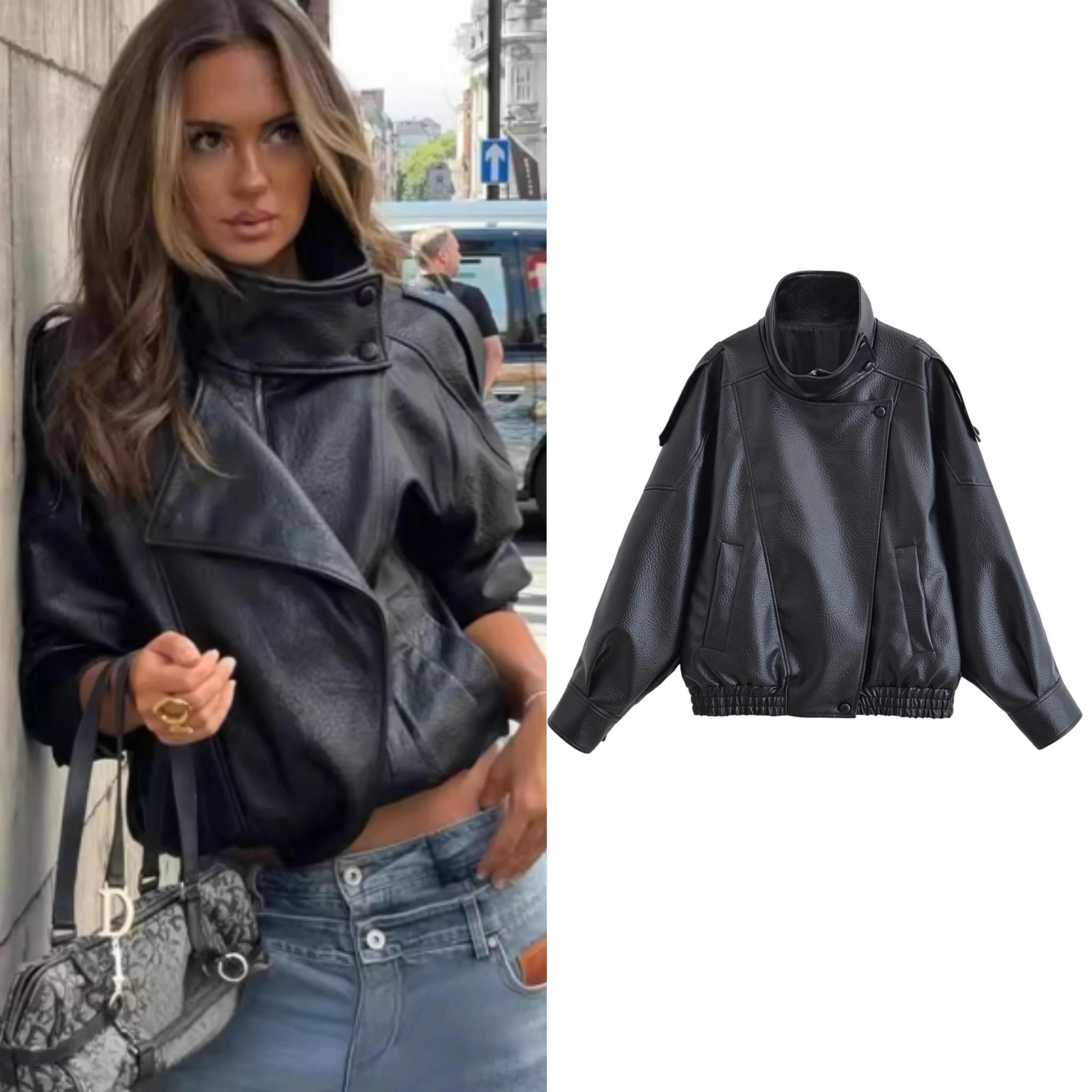 Casaco Biker Oversized para Mulher – Estilo Urbano Moderno