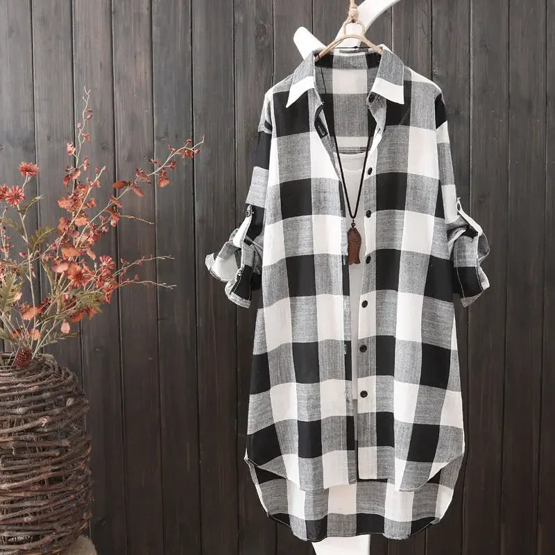 Camisa Feminina às Riscas – Estilo Casual Confortável para Outono