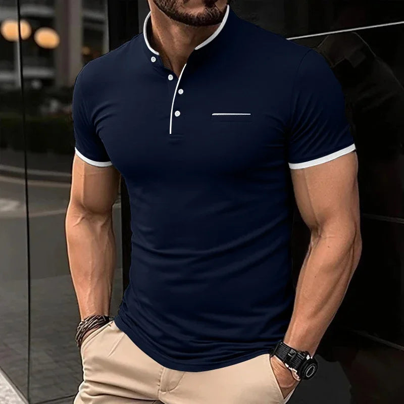 T-Shirt Masculina Gola Mandarim